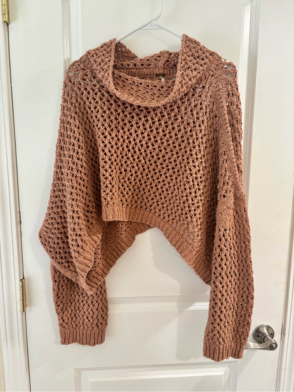 Free People Open-Knit Cropped Turtleneck Sweater - Dusty Rose - Picture 8 of 9